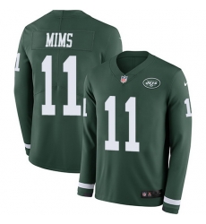 Nike Jets 11 Denzel Mim Green Team Color Men Stitched NFL Limited Therma Long Sleeve Jersey