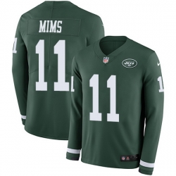 Nike Jets 11 Denzel Mim Green Team Color Men Stitched NFL Limited Therma Long Sleeve Jersey