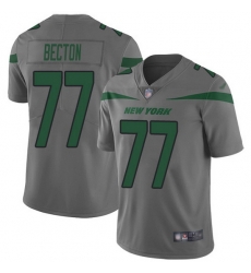 Nike Jets 77 Mekhi Becton Gray Men Stitched NFL Limited Inverted Legend Jersey
