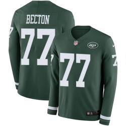 Nike Jets 77 Mekhi Becton Green Team Color Men Stitched NFL Limited Therma Long Sleeve Jersey