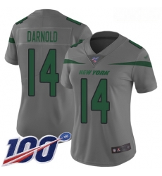 Jets #14 Sam Darnold Gray Women Stitched Football Limited Inverted Legend 100th Season Jersey