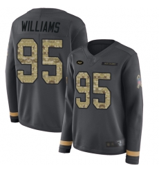 Jets 95 Quinnen Williams Anthracite Salute to Service Women Stitched Football Limited Therma Long Sleeve Jersey