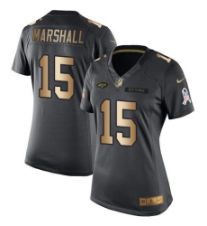 Nike Jets #15 Brandon Marshall Black Womens Stitched NFL Limited Gold Salute to Service Jersey