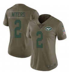 Nike Jets 2 Jason Myers Olive Womens Stitched NFL Limited 2017 Salute to Service Jersey