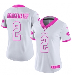 Nike Jets #2 Teddy Bridgewater White Pink Womens Stitched NFL Limited Rush Fashion Jersey