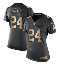 Nike Jets #24 Darrelle Revis Black Womens Stitched NFL Limited Gold Salute to Service Jersey