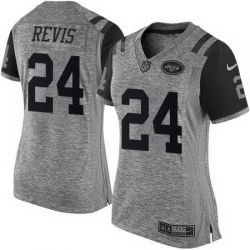 Nike Jets #24 Darrelle Revis Gray Womens Stitched NFL Limited Gridiron Gray Jersey