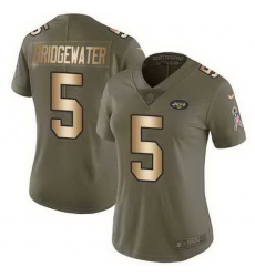 Nike Jets 5 Teddy Bridgewater Olive Gold Women Salute To Service Limited Jersey