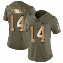 Womens Nike New York Jets 14 Sam Darnold Limited OliveGold 2017 Salute to Service NFL Jersey