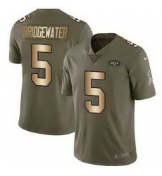 Nike Jets 5 Teddy Bridgewater Olive Gold Youth Salute To Service Limited Jersey