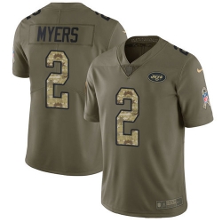 Youth Nike Jets 2 Jason Myers Olive Camo Stitched NFL Limited 2017 Salute to Service Jersey