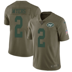 Youth Nike Jets 2 Jason Myers Olive Stitched NFL Limited 2017 Salute to Service Jersey