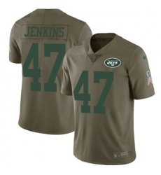 Youth Nike Jets #47 Jordan Jenkins Olive Stitched NFL Limited 2017 Salute to Service Jersey