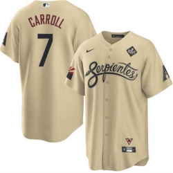 Men Arizona Diamondbacks 7 Corbin Carroll Gold 2023 World Series City Connect Cool Base Stitched Baseball Jersey