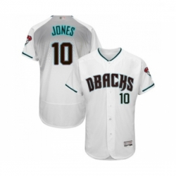 Mens Arizona Diamondbacks 10 Adam Jones White Teal Alternate Authentic Collection Flex Base Baseball Jersey
