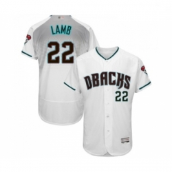 Mens Arizona Diamondbacks 22 Jake Lamb White Teal Alternate Authentic Collection Flex Base Baseball Jersey