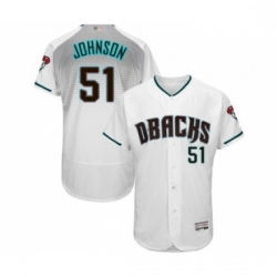Mens Arizona Diamondbacks 51 Randy Johnson White Teal Alternate Authentic Collection Flex Base Baseball Jersey