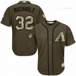 Mens Majestic Arizona Diamondbacks 32 Clay Buchholz Authentic Green Salute to Service MLB Jersey 