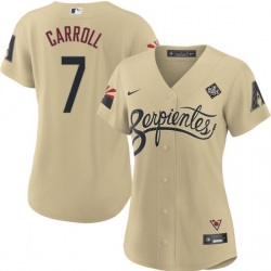 Women Arizona Diamondbacks 7 Corbin Carroll Gold 2023 World Series City Connect Stitched Baseball Jersey 28Run Small 29