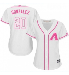 Womens Majestic Arizona Diamondbacks 20 Luis Gonzalez Authentic White Fashion MLB Jersey