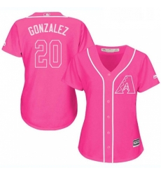 Womens Majestic Arizona Diamondbacks 20 Luis Gonzalez Replica Pink Fashion MLB Jersey