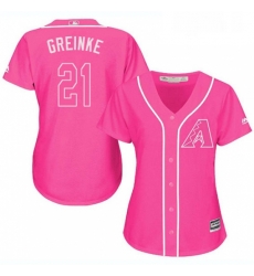 Womens Majestic Arizona Diamondbacks 21 Zack Greinke Authentic Pink Fashion MLB Jersey