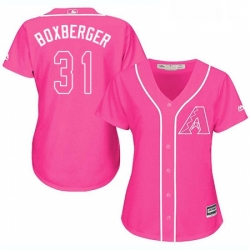Womens Majestic Arizona Diamondbacks 31 Brad Boxberger Authentic Pink Fashion MLB Jersey 