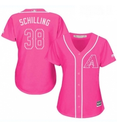Womens Majestic Arizona Diamondbacks 38 Curt Schilling Authentic Pink Fashion MLB Jersey