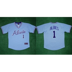 Men Atlanta Braves 1 Ozzie Albies 1982 Light Blue Cool Base Stitched Baseball Jersey