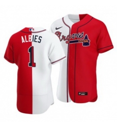 Men Atlanta Braves 1 Ozzie Albies Split White Red Two Tone Jersey