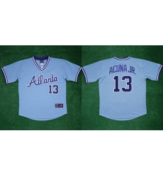 Men Atlanta Braves 13 Ronald Acuna Jr 1982 Light Blue Cool Base Stitched Baseball Jersey