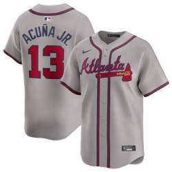 Men Atlanta Braves 13 Ronald Acuna Jr  Grey 2024 Away Limited Stitched Baseball Jersey