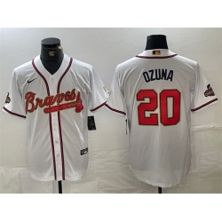 Men Atlanta Braves 20 Marcell Ozuna White Gold World Series Champions Cool Base Stitched Baseball Jersey
