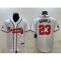 Men Atlanta Braves 23 Michael Harris II White Gold World Series Champions Program Cool Base Stitched Baseball Jersey