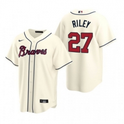 Men Atlanta Braves 27 Austin Riley Cream Cool Base Stitched Jerse