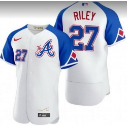 Men Atlanta Braves 27 Austin Riley White 2023 City Connect Flex Base Stitched Jersey