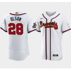 Men Atlanta Braves 28 Matt Olson 2022 White Gold World Series Champions Program Flex Base Stitched Baseball jersey