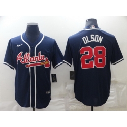 Men Atlanta Braves 28 Matt Olson Navy Cool Base Stitched Baseball jersey