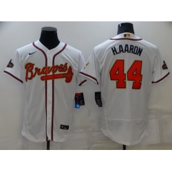 Men Atlanta Braves 44 Hank Aaron 2022 White Gold World Series Champions Program Flex Base Stitched Baseball jersey