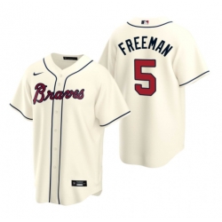Men Atlanta Braves 5 Freddie Freeman Cream Cool Base Stitched Jersey