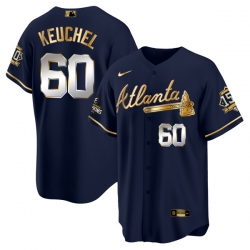 Men Atlanta Braves 60 Dallas Keuchel 2021 Navy Gold World Series Champions With 150th Anniversary Patch Cool Base Stitched Jersey