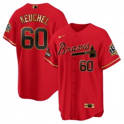 Men Atlanta Braves 60 Dallas Keuchel Red Gold World Series Champions With 150th Anniversary Patch Cool Base Stitched Jersey