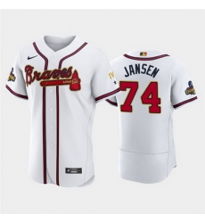 Men Atlanta Braves 74 Kenley Jansen 2022 White Gold World Series Champions Program Flex Base Stitched Baseball jersey