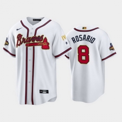 Men Atlanta Braves 8 Eddie Rosario 2022 White Gold World Series Champions Program Cool Base Stitched Baseball jersey