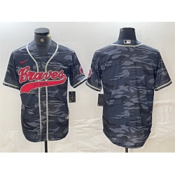 Men Atlanta Braves Blank Gray Camo Cool Base With Patch Stitched Baseball Jersey