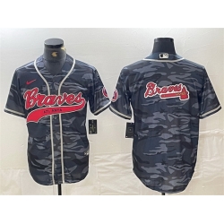 Men Atlanta Braves Gray Camo Team Big Logo Cool Base With Patch Stitched Baseball Jersey 2