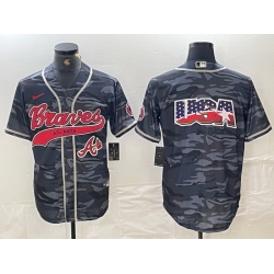 Men Atlanta Braves Gray Team Big Logo Cool Base With Patch Stitched Baseball Jersey 4