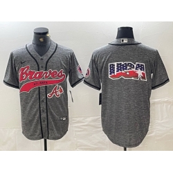 Men Atlanta Braves Gray Team Big Logo Cool Base With Patch Stitched Baseball Jersey 7