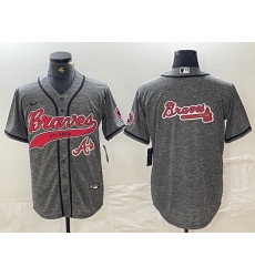 Men Atlanta Braves Gray Team Big Logo Cool Base With Patch Stitched Baseball Jersey 8