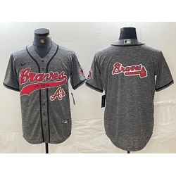 Men Atlanta Braves Gray Team Big Logo Cool Base With Patch Stitched Baseball Jersey 8